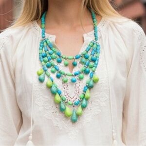 Vintage Boho Southwestern Festival HDNY Tiered Bib Faux Turquoise Necklace OS